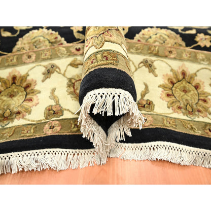 7'9"X10' Black Wool And Silk Hand Knotted Rajasthan All Over Design Rug