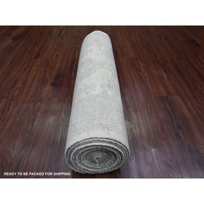 2'8"X19'5" White Afghan Angora Oushak Hand Knotted All Wool Runner Rug