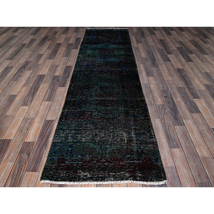 2'8"X9'6" Overdyed Green Vintage Zoroastrian Wool Hand Knotted Runner Rug