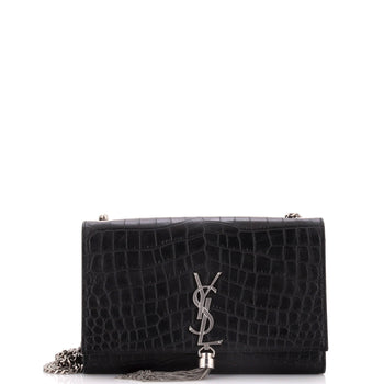 Saint Laurent Classic Monogram Tassel Crossbody Bag Crocodile Embossed Leather