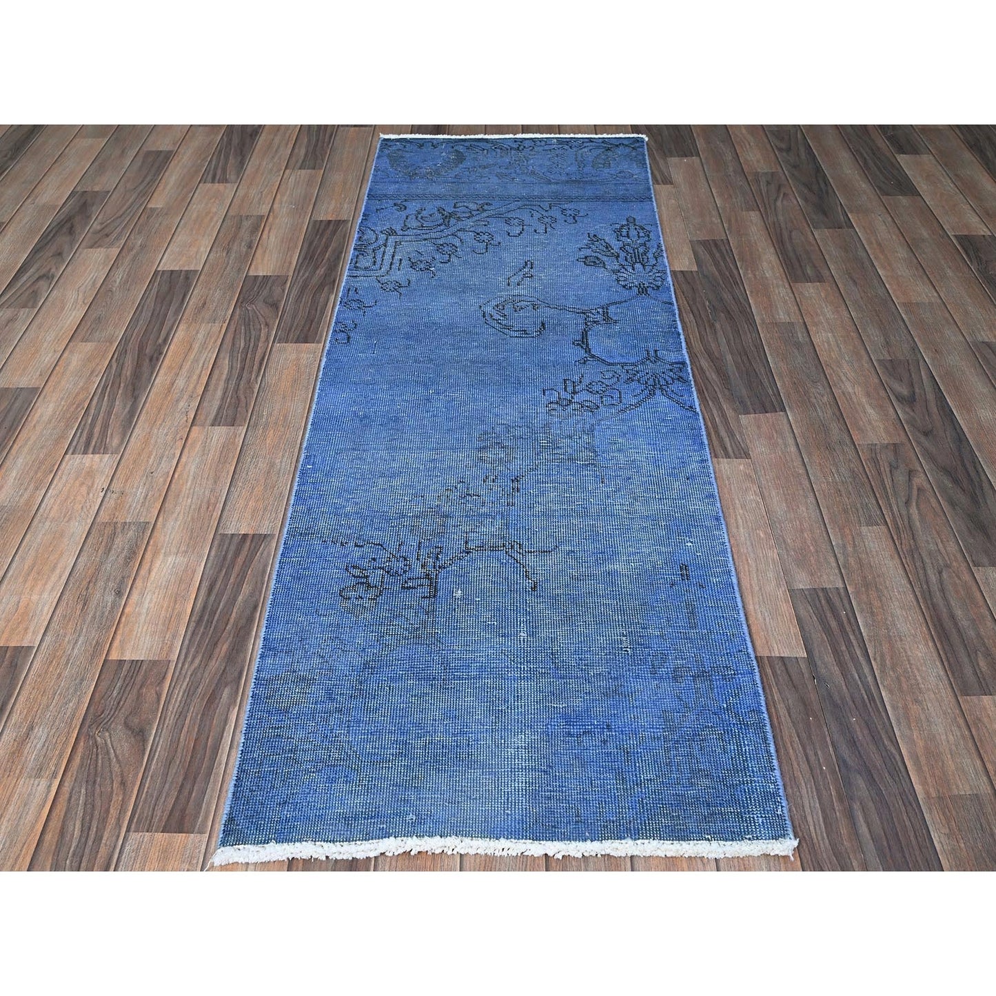 2'2"X6'2" Blue Overdyed Vintage Zoroastrian Hand Knotted Wool Runner Rug