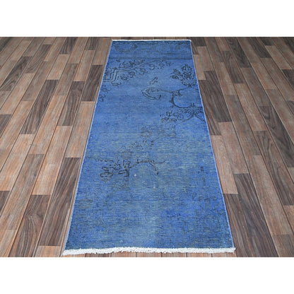 2'2"X6'2" Blue Overdyed Vintage Zoroastrian Hand Knotted Wool Runner Rug