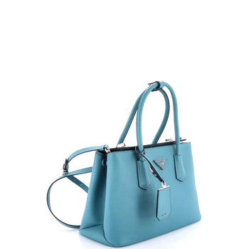 Prada Turnlock Cuir Twin Tote Saffiano Leather Small