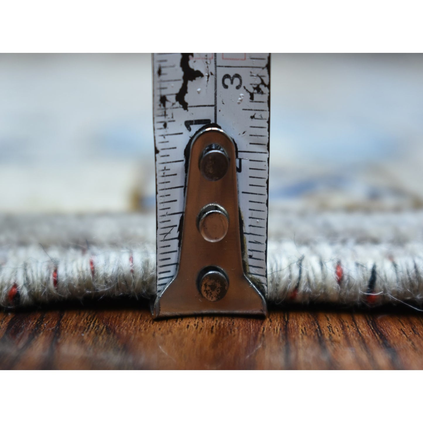 4'1"X9'7" Gray Turkeman Ersari Pure Wool Hand Knotted Wide Runner Rug