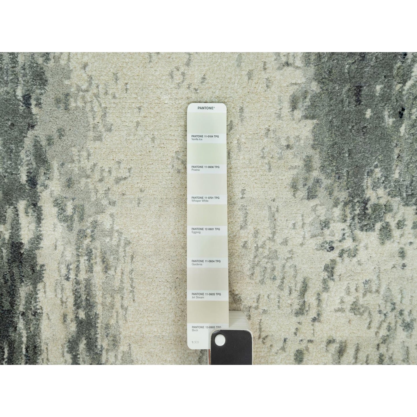 2'6"x12' Black Hand Knotted Abstract Wool and Silk Runner Rug