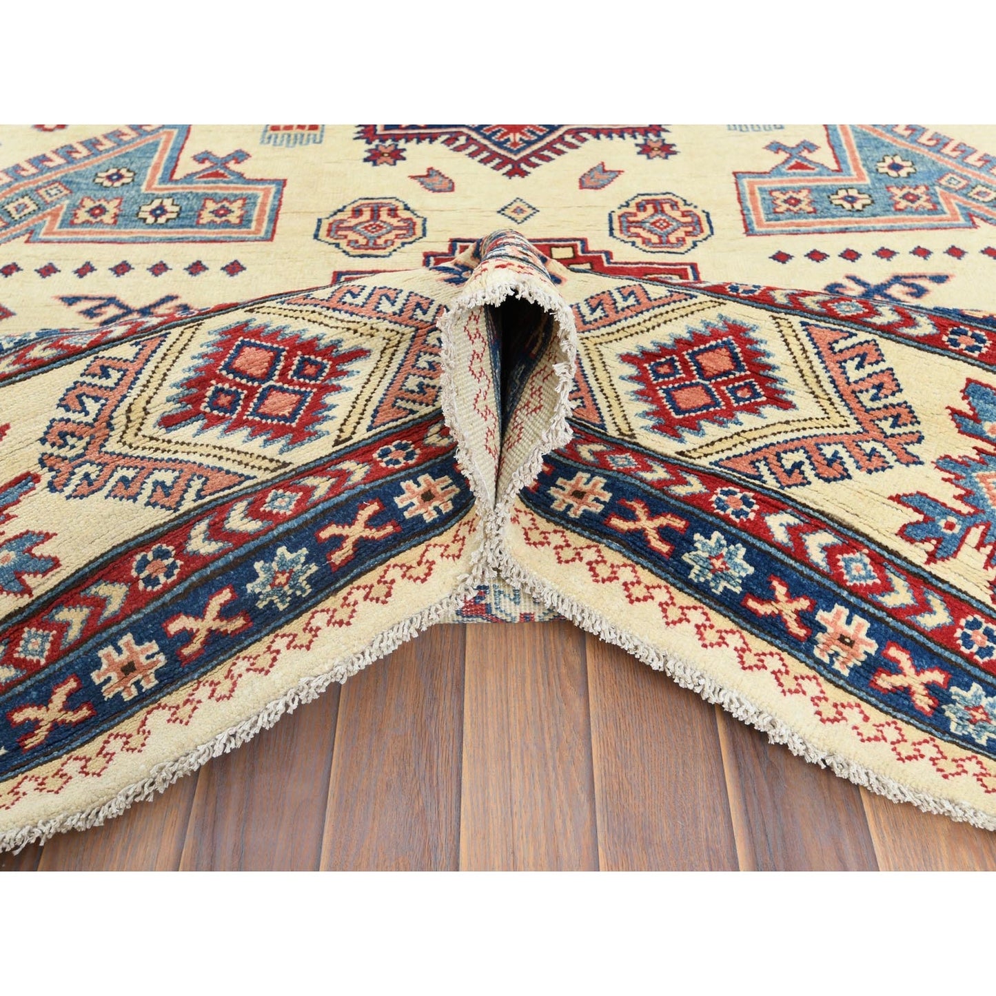 9'1"X11'7" Hand Knotted Ivory Afghan Special Kazak Natural Wool Rug