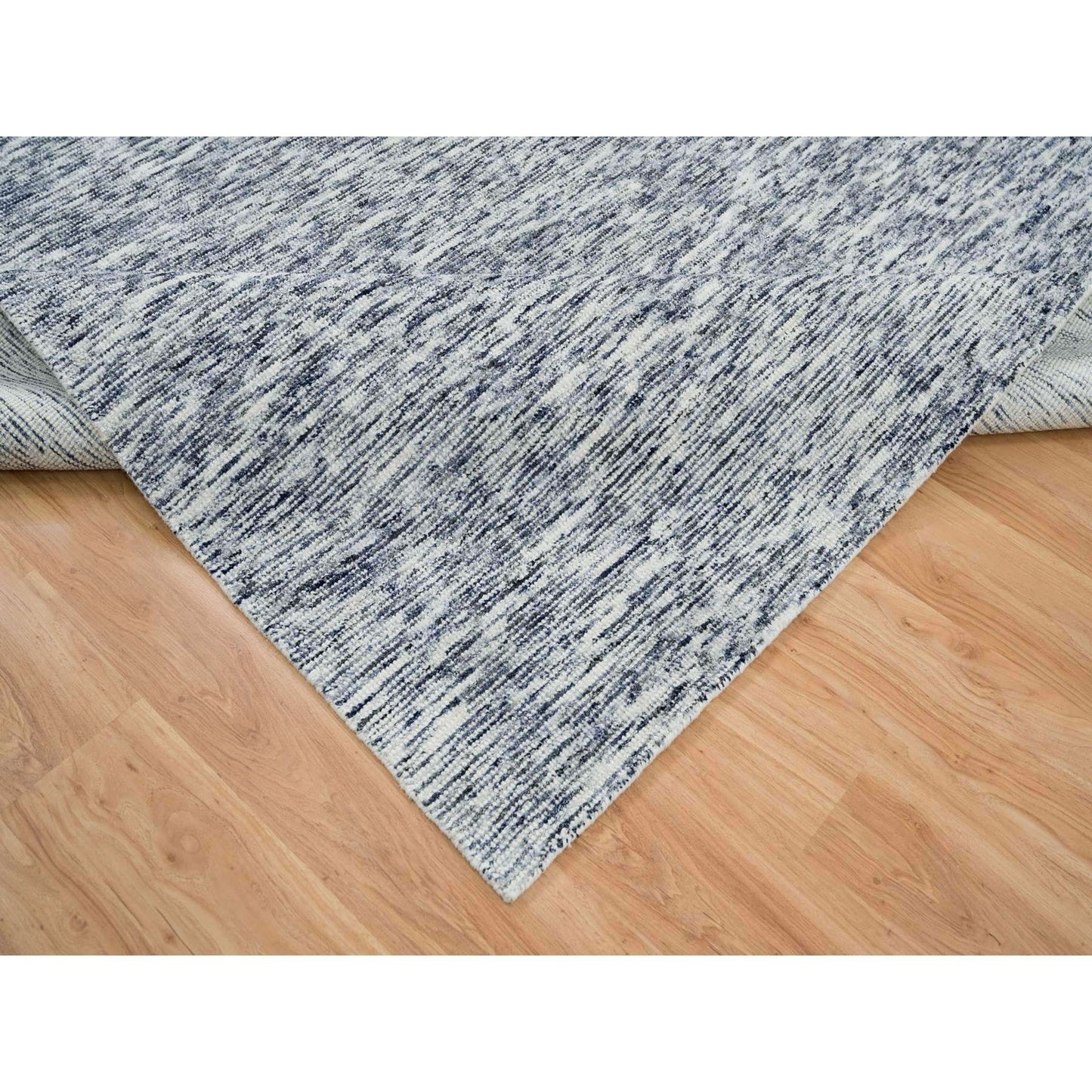 8'2"X10' Blue Pure Wool Hand Loomed Modern Striae Design Oriental Rug