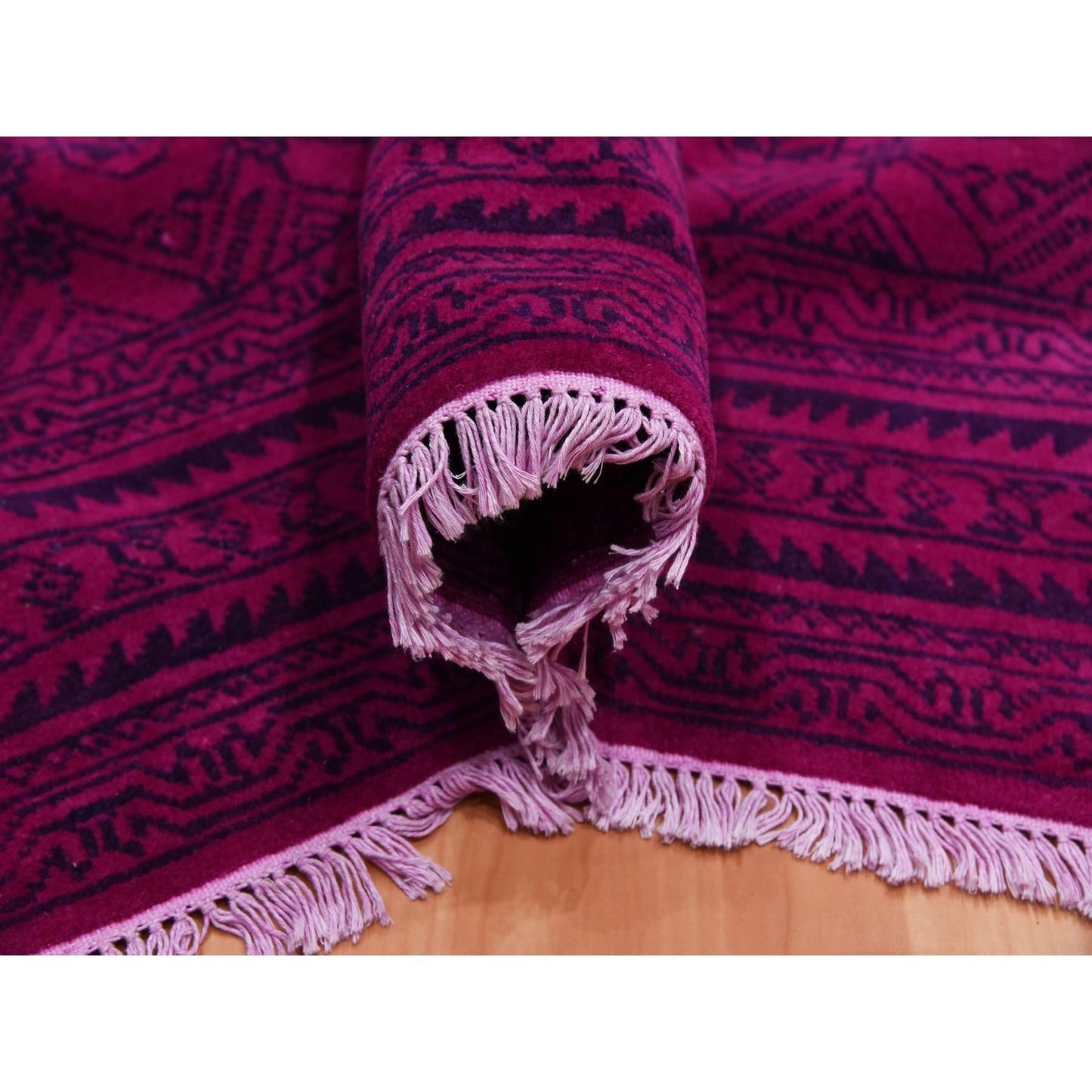 8'X9'7" Overdyed Pink 100% Cotton Hand Knotted Agra Design Rug