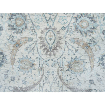 2'6"X20' Ivory Sickle Leaf Design Silk/Wool Hand Knotted Xl Runner Rug