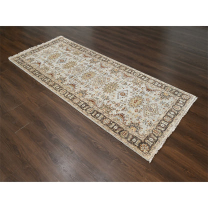 4'2"X9'10" Gray Karjihooz Design Pure Wool Hand Knotted Wide Runner Rug