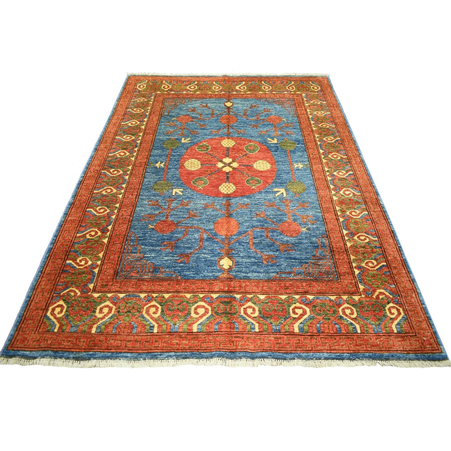 5'9"X7'10" Blue Turkeman Ersari With Khotan Design Soft Wool Oriental Rug