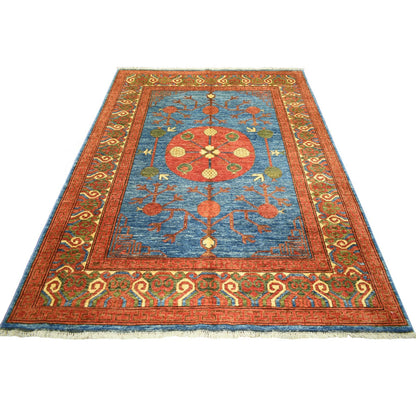 5'9"X7'10" Blue Turkeman Ersari With Khotan Design Soft Wool Oriental Rug