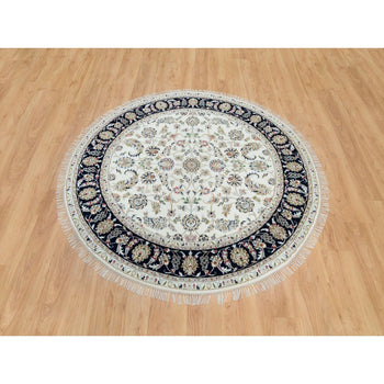 6'X6' Powder White Hand Knotted Nain Design 250 Kpsi Soft Wool Round Rug
