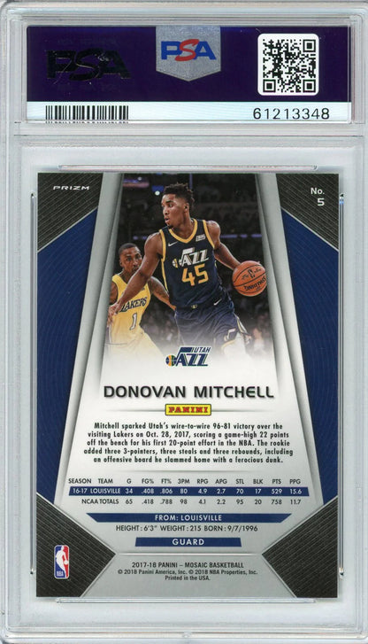Donovan Mitchell 2017 Panini Prizm Mosiac Orange Prizm Card #5 (Psa Nm-Mt 8)
