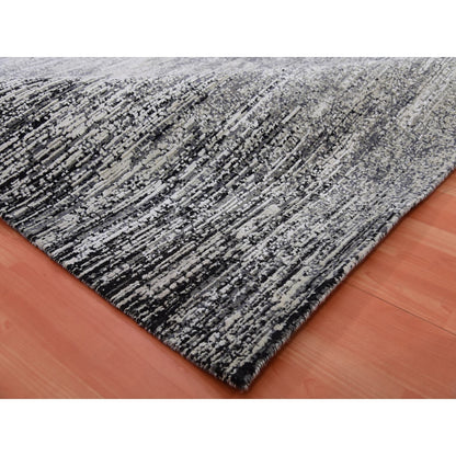 8'X10'3" Domino Black Modern Wool And Silk Striae Design Hand Knotted Rug