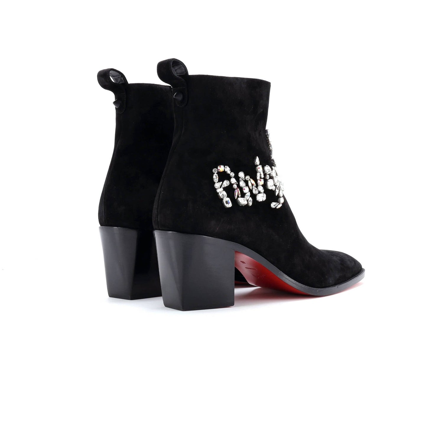 Christian Louboutin Women'S Angels Heeled Ankle Boots Crystal Embellished Suede