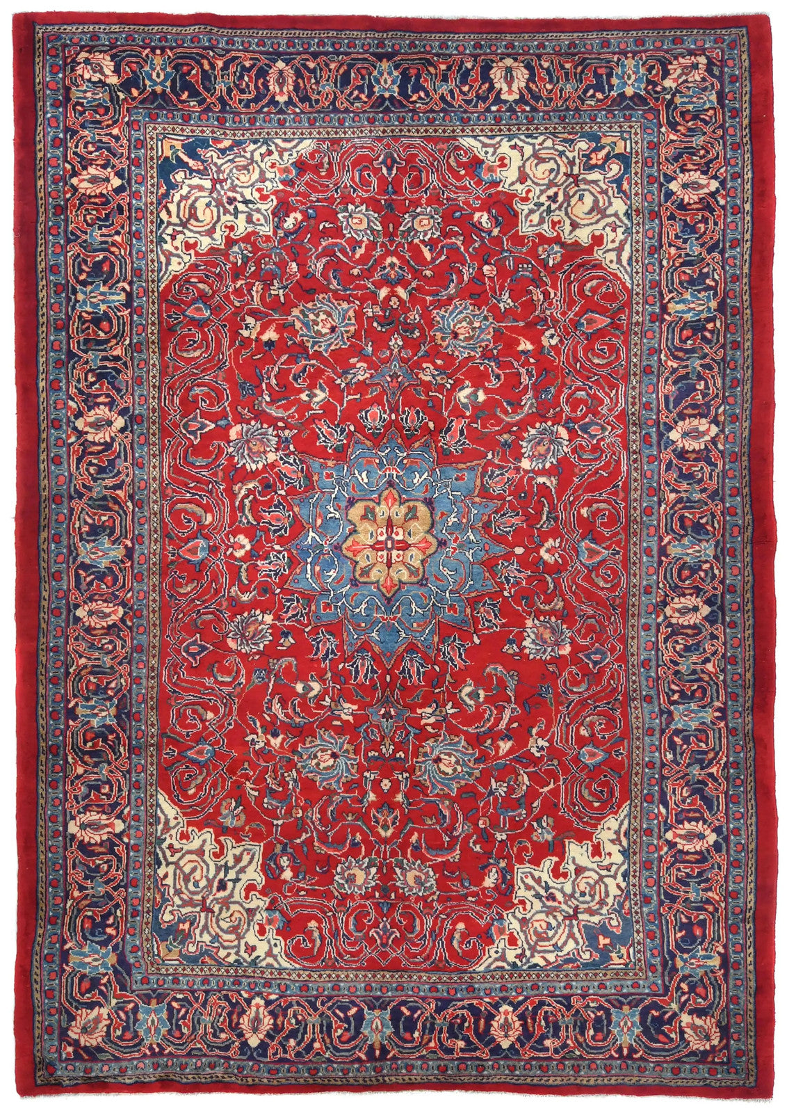 Hand-knotted oriental rug vintage red floral design traditional carpet 7x10