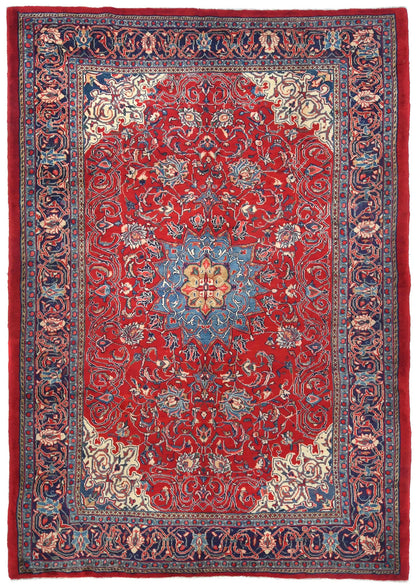 Hand-knotted oriental rug vintage red floral design traditional carpet 7x10