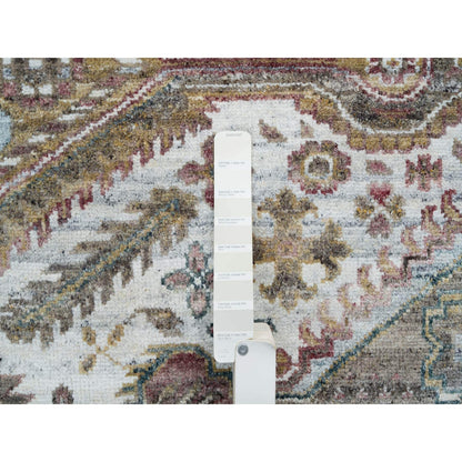 9'10"X10' Ivory Wool Hand Knotted Flower Rosettes Border Oriental Rug