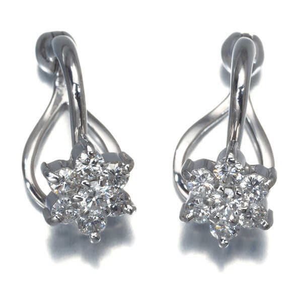 Diamond Flower Earrings 14K 585 White Gold