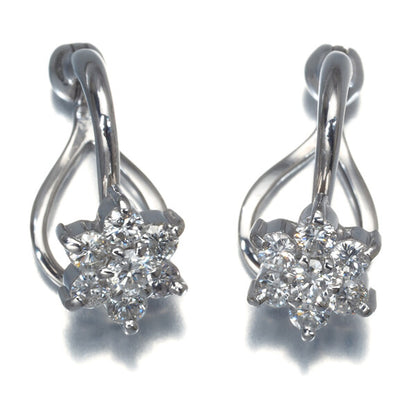 Diamond Flower Earrings 14K 585 White Gold