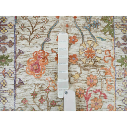 2'6"X6'2" Taupe Hand Knotted Directional Vase Design Silk/Wool Runner Rug