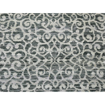 Rug 2'9"x8' Green Modern Hand Knotted Wool and Silk Runner Oriental