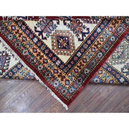 8'1"X10' Deep Red Soft Afghan Wool Hand Knotted Super Kazak Rug