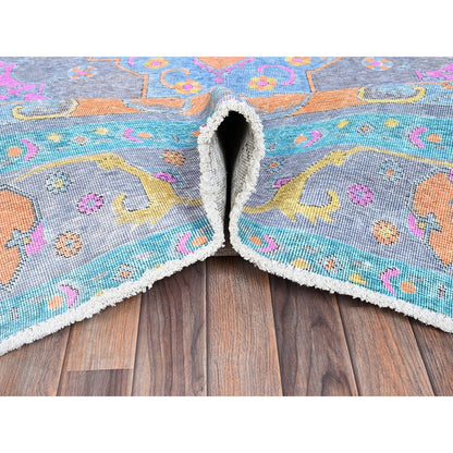 9'2"X12' Pink Painted Vintage Zoroastrian Tebraz Hand Knotted All Wool Rug