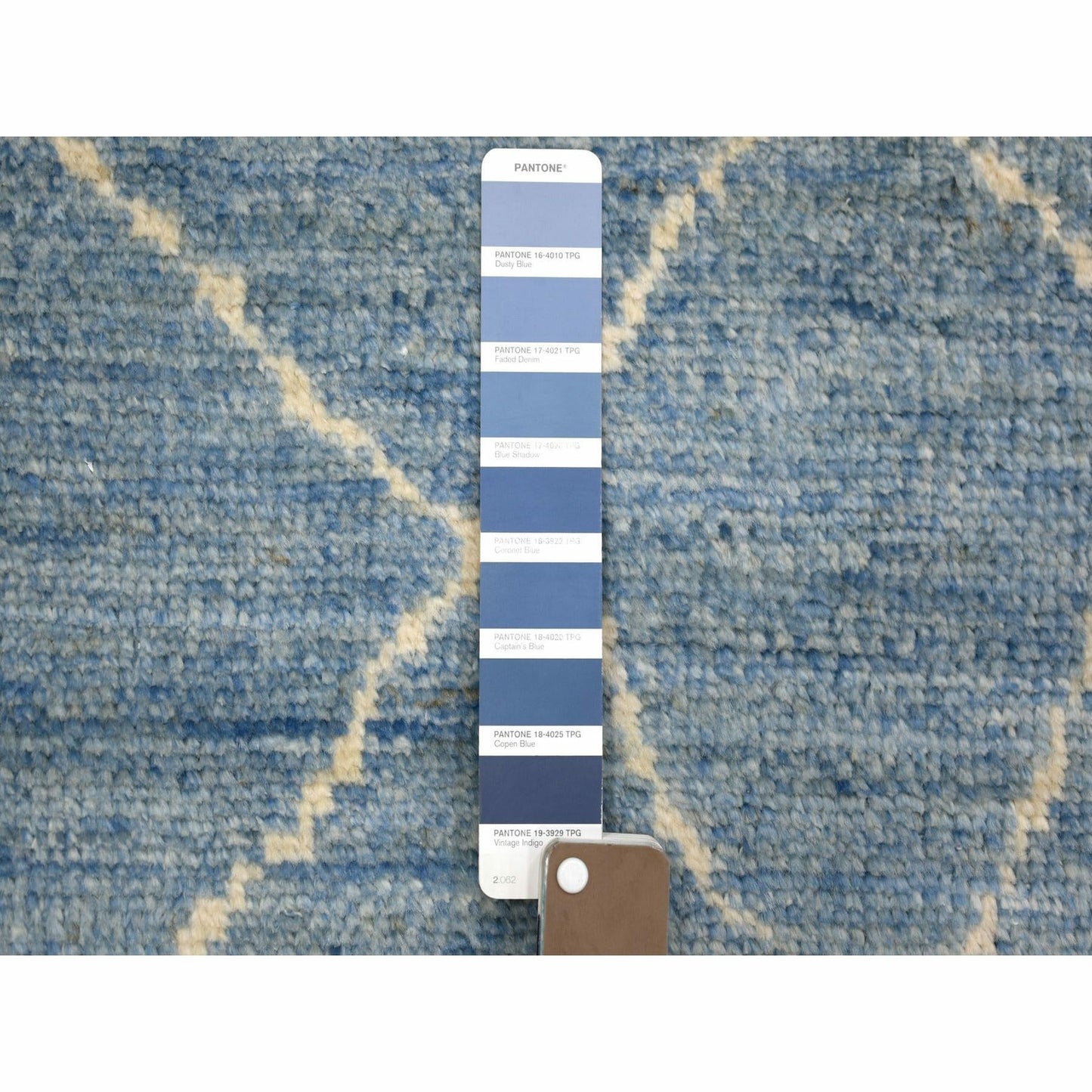 2'6"X11'2" Denim Blue Hand Knotted Moroccan Berber Pure Wool Rug