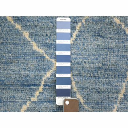 2'6"X11'2" Denim Blue Hand Knotted Moroccan Berber Pure Wool Rug