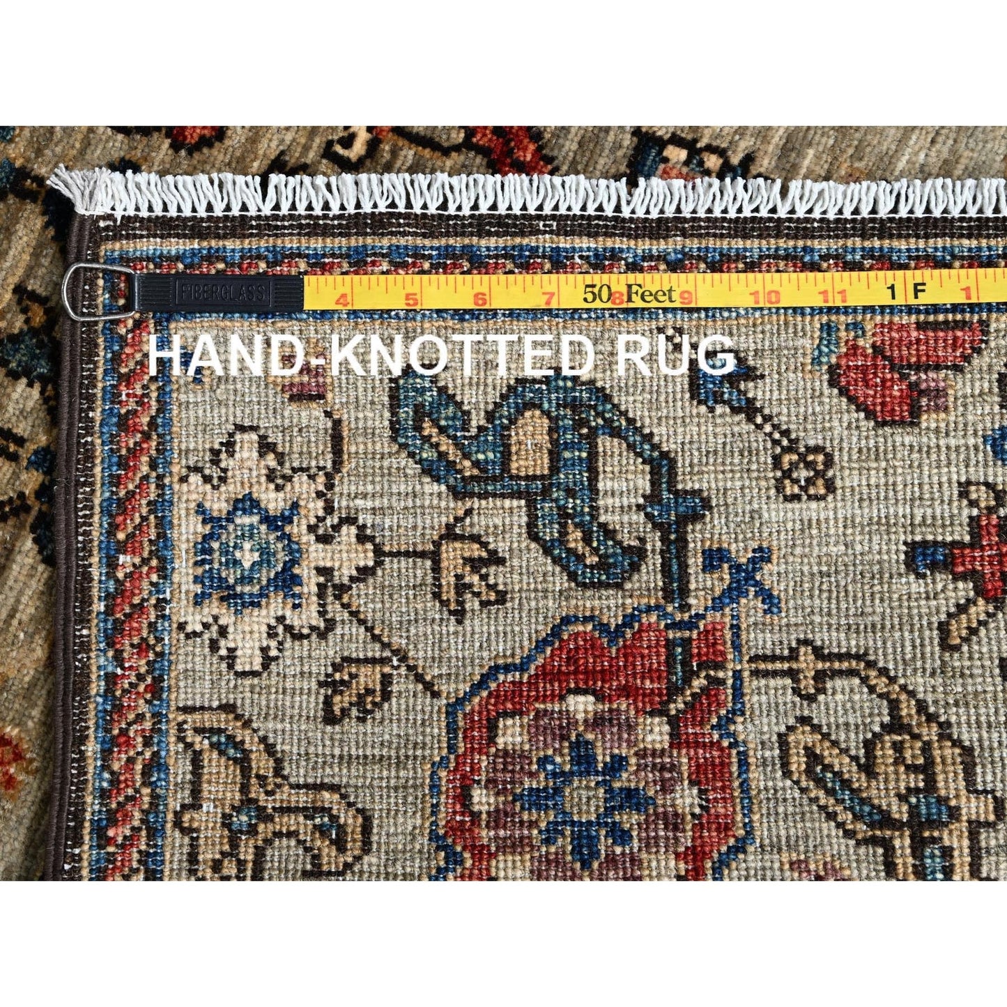 3'X14' Light Brown All Over Design Soft Wool Hand Knotted Runner Rug