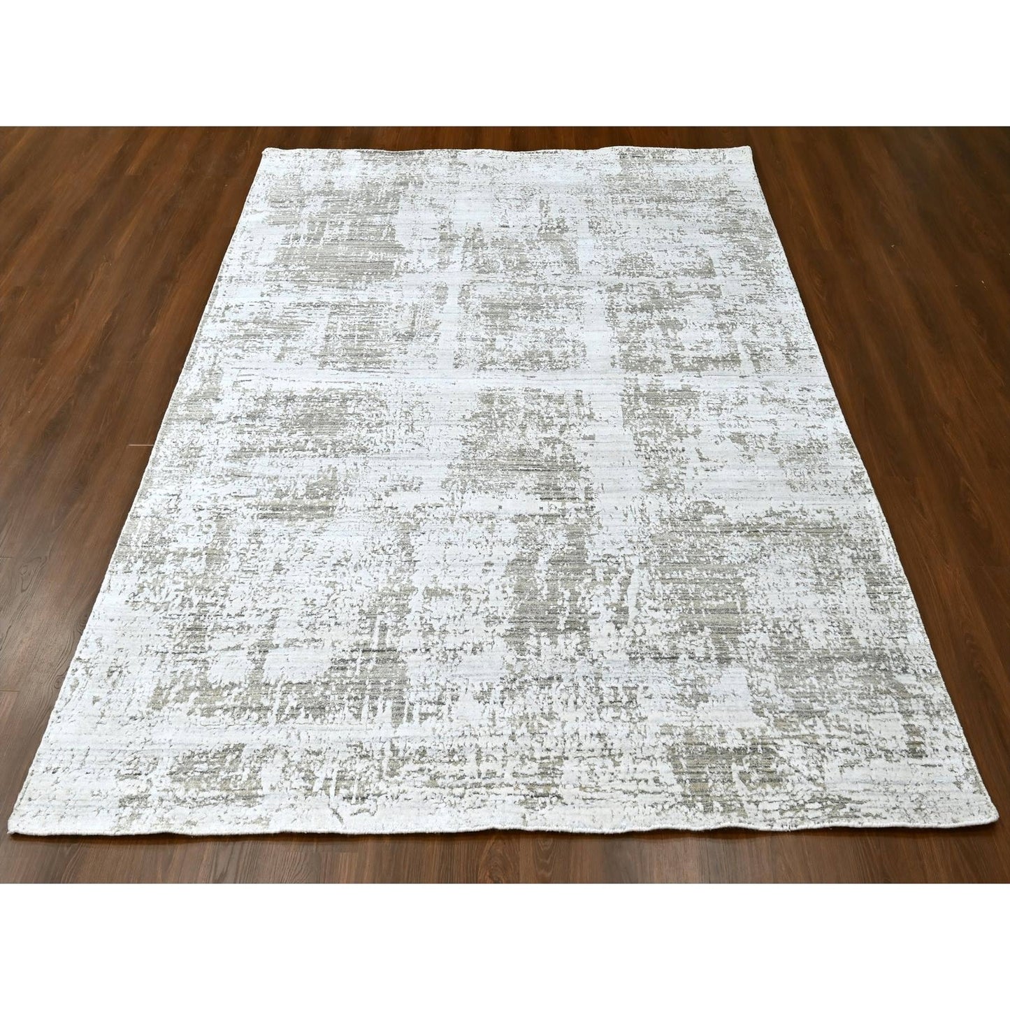 8'X10' White Modern Design Hand Loomed Wool And Bamboo Silk Oriental Rug