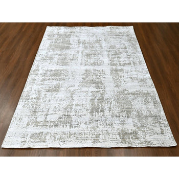 8'X10' White Modern Design Hand Loomed Wool And Bamboo Silk Oriental Rug
