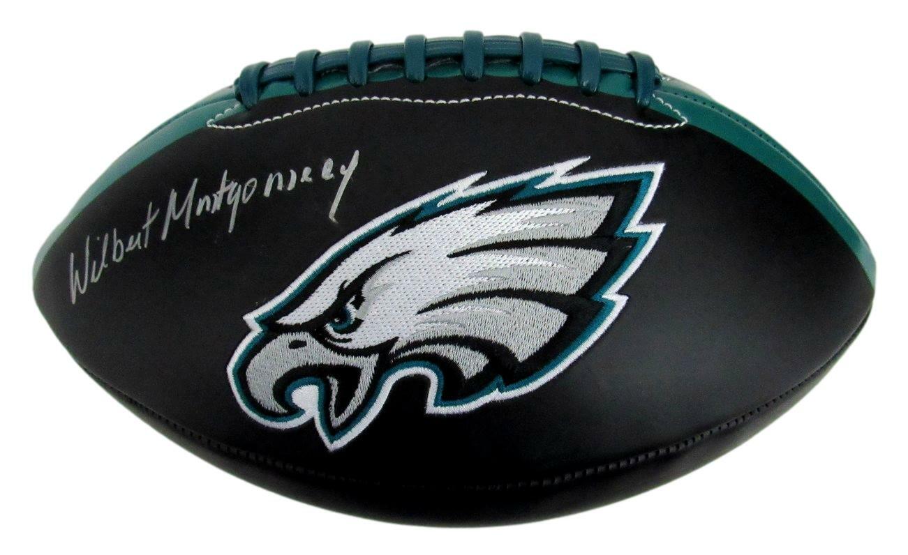 158774 Wilbert Montgomery Signed/ Autographed Eagles Logo Black Football JSA