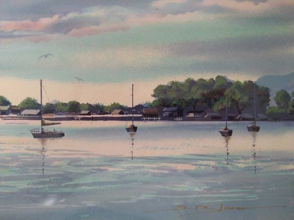 Signed Light-Up Art Frame Day Night Effect Yachts Sea