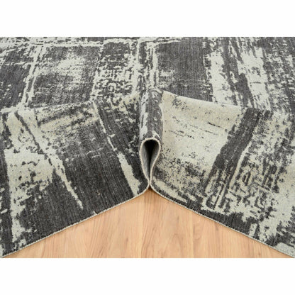 12'X15' Black Modern Design Wool And Silk Hand Loomed Oversized Rug