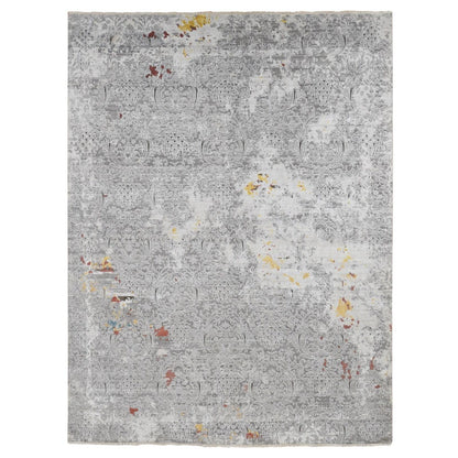 8'9"X11'10" Gray Hand Knotted Modern Broken Design Wool And Silk Rug
