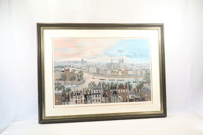Michel Delacroix Rive Gauche 1990 Large Silkscreen  Paris Seine & Notre-Dame