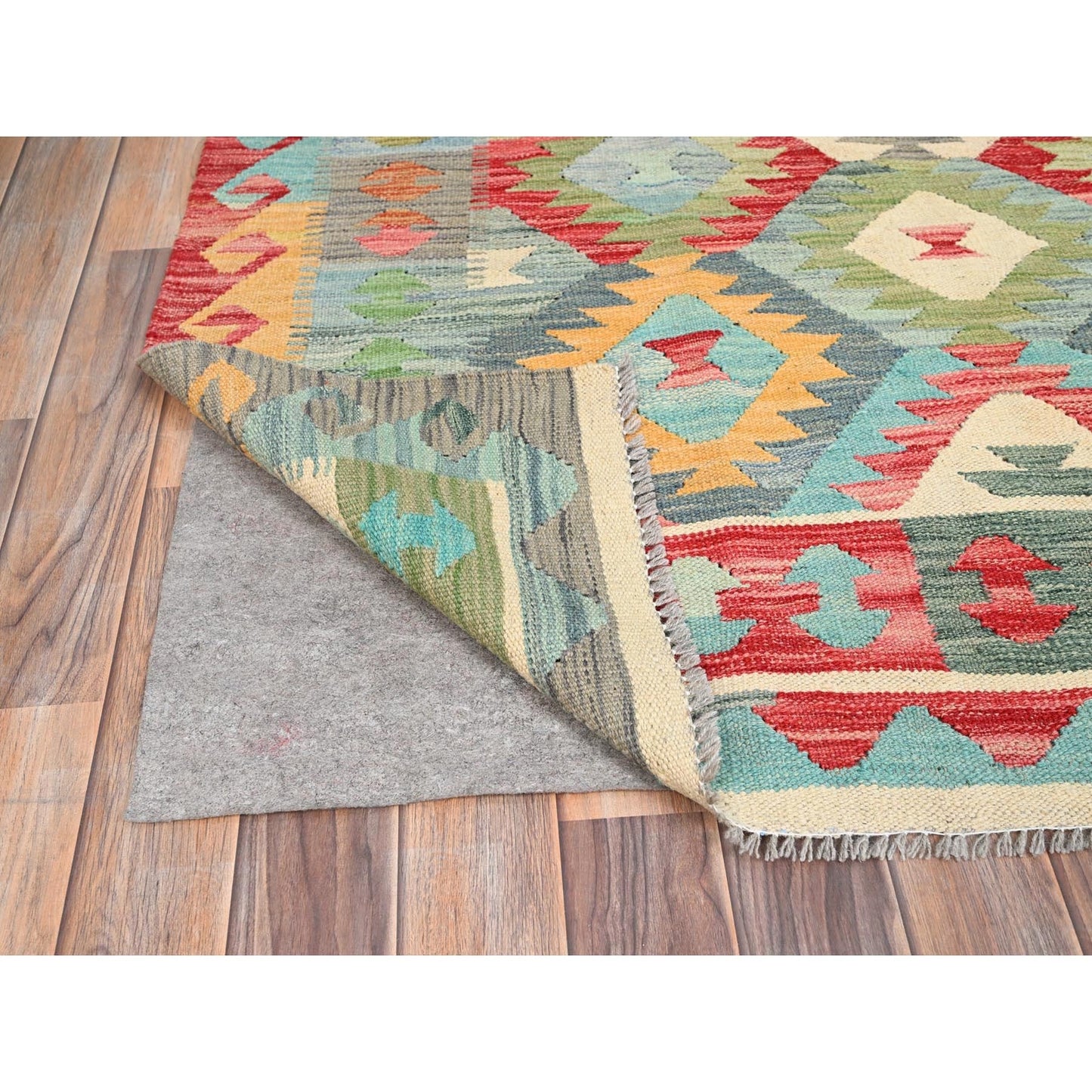 6'7"X9'9" Colorful Soft Wool Hand Woven Afghan Kilim Reversible Rug
