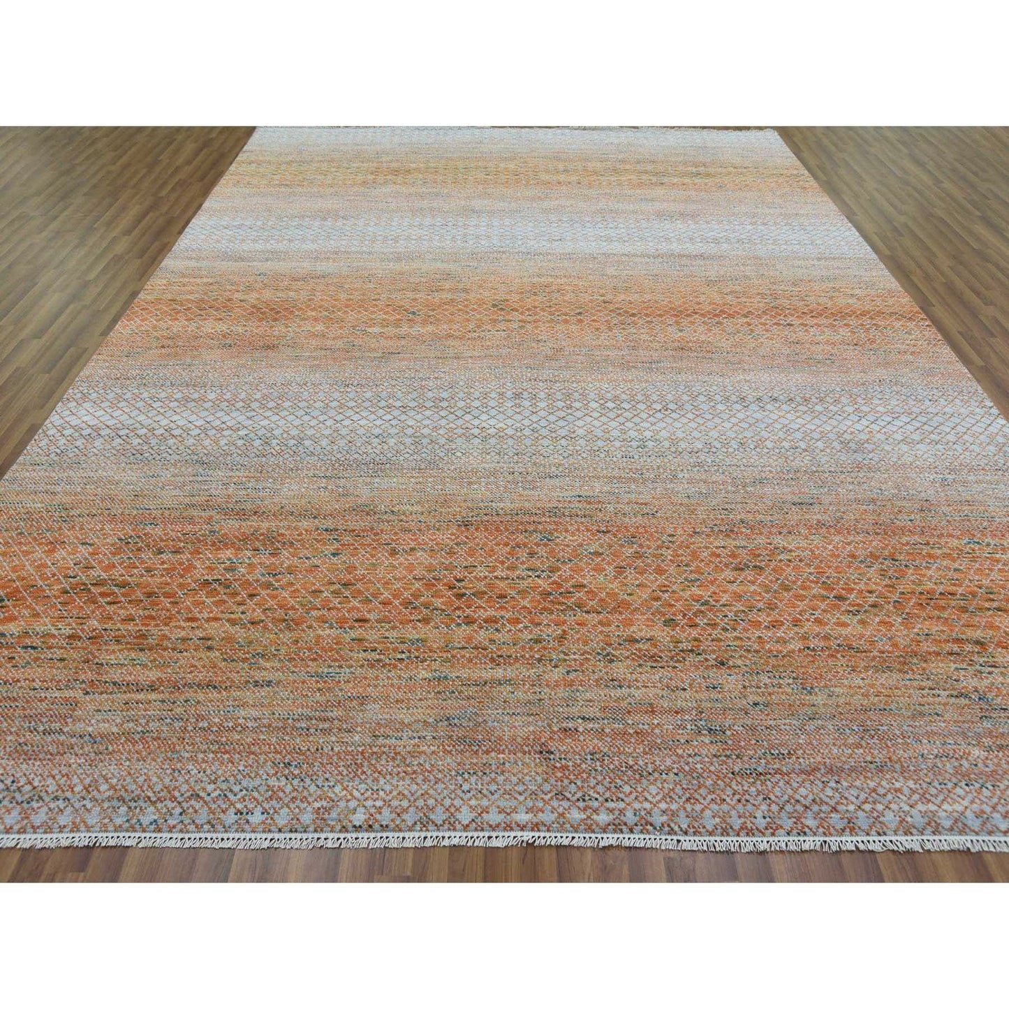 9'10"X13'10" Orange Hand Knotted Modern Chiaroscuro Collection Wool Rug