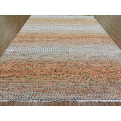 9'10"X13'10" Orange Hand Knotted Modern Chiaroscuro Collection Wool Rug