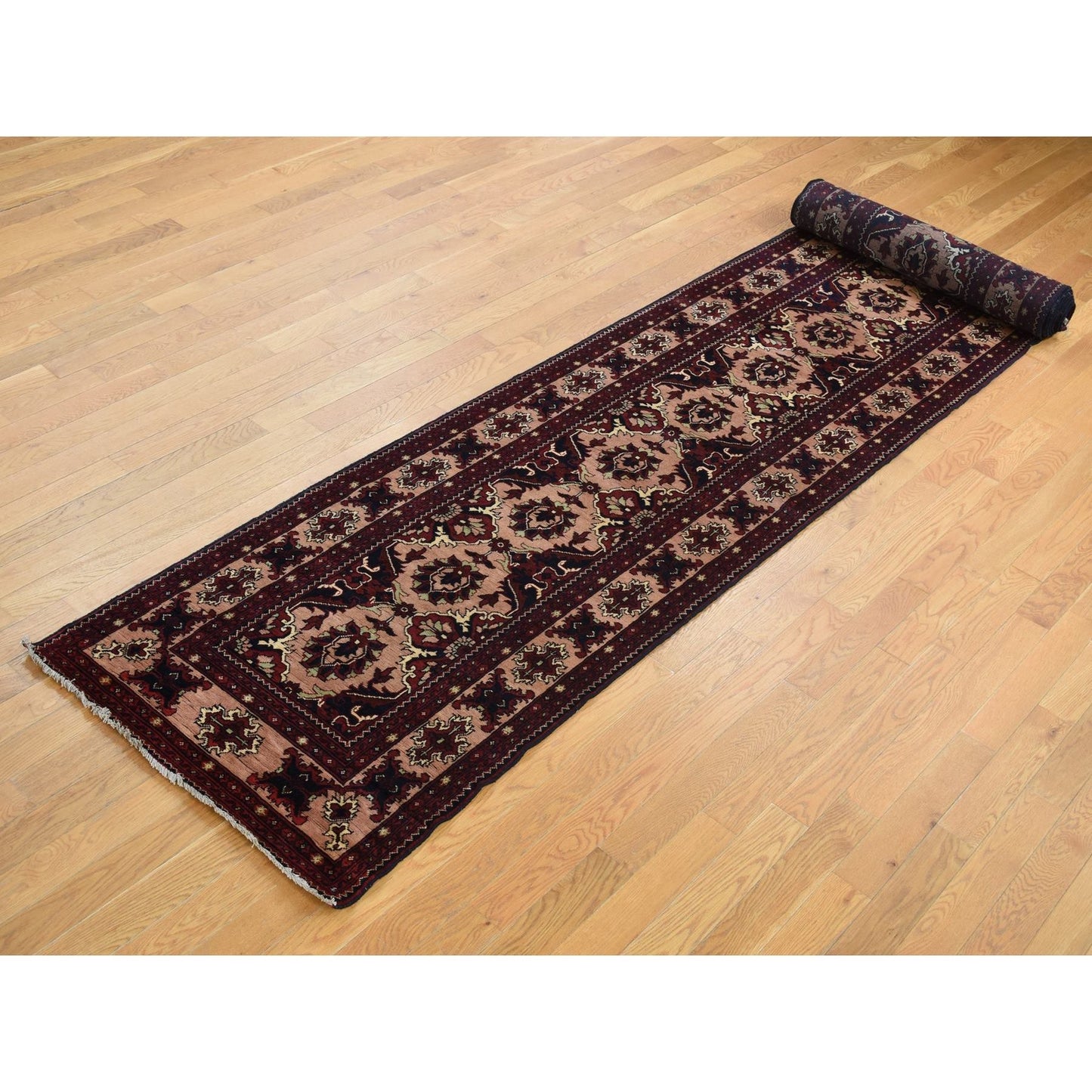 2'10"x18'10" Red Afghan Khamyab Shiny Wool Hand Knotted XL Runner Rug