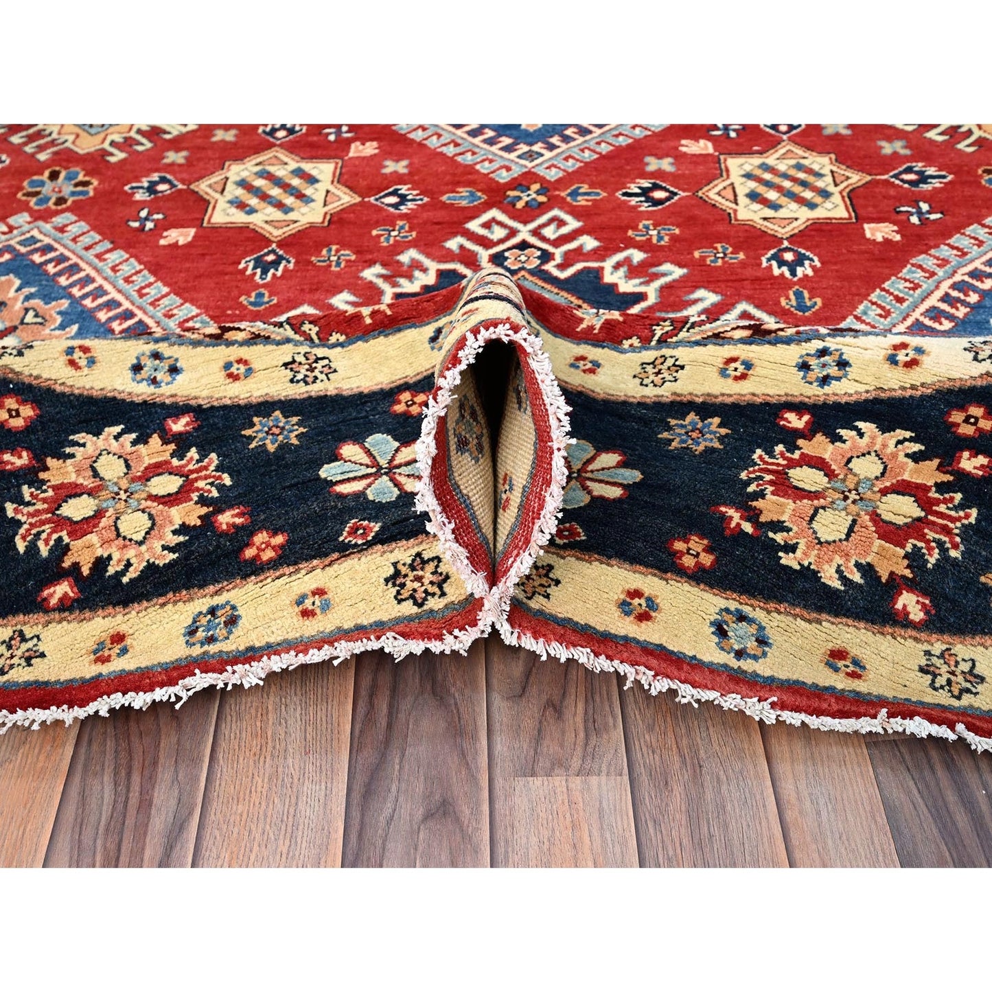 8'X8' Red Hand Knotted Densely Woven Wool Special Kazak Round Rug