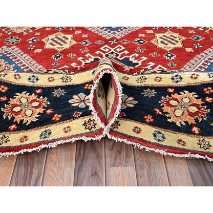 8'X8' Red Hand Knotted Densely Woven Wool Special Kazak Round Rug