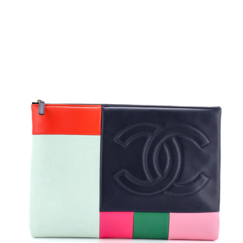 Chanel O Case Clutch Colorblock Leather Large