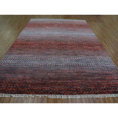 9'1"X12'1" Red Hand Knotted Modern Chiaroscuro Collection Pure Wool Rug