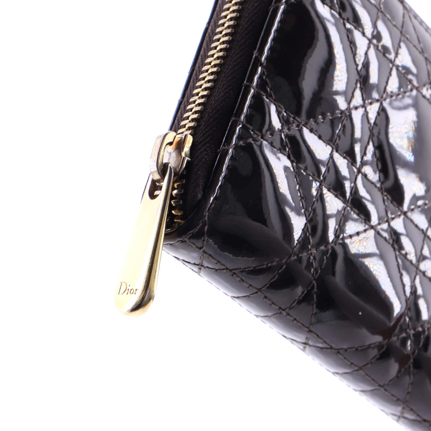 Christian Dior Lady Dior Zip Around Wallet Cannage Quilt Patent Long