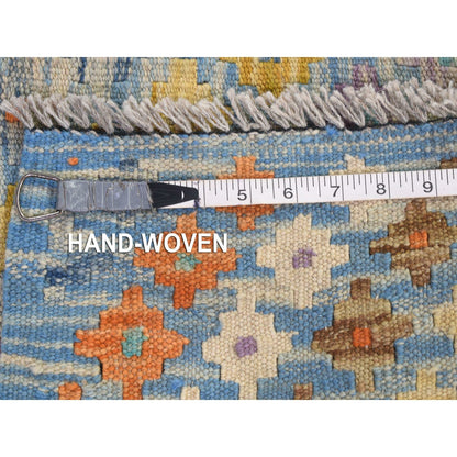 10'3'X13'3" Light Blue Kilim Hand Knotted Pure Wool Rug