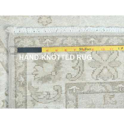 2'8"X9'9" Ivory Afghan Stone Washed Peshawar Wool Hand Knotted Runner Rug